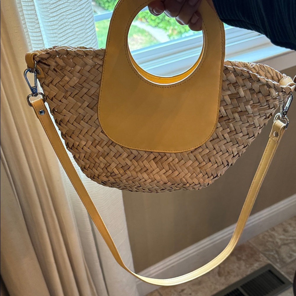 Mango MNG Straw Woven Basket Bag Yellow Crossbody Mini Tote NWOT - Picture 4 of 16